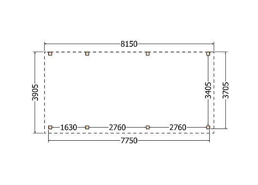 Constructiepakket aanbouwveranda | 8150x3905x2500mm links | fijnbezaagd Douglas     CP-10.2068