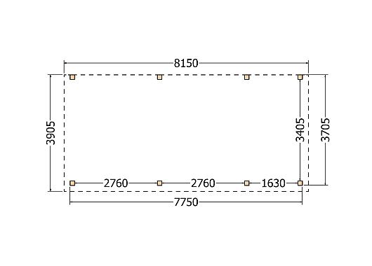 Constructiepakket aanbouwveranda | 8150x3905x2500mm rechts | fijnbezaagd Douglas     CP-10.2069