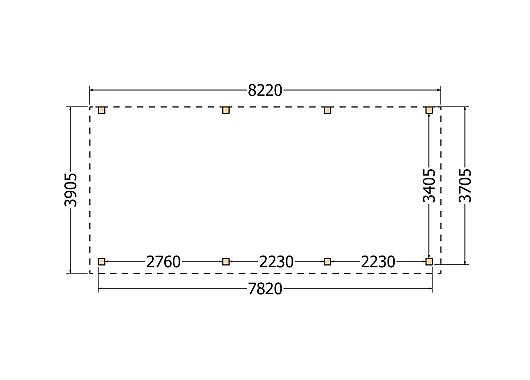 Constructiepakket aanbouwveranda | 8220x3905x2500mm links | fijnbezaagd Douglas     CP-10.2070