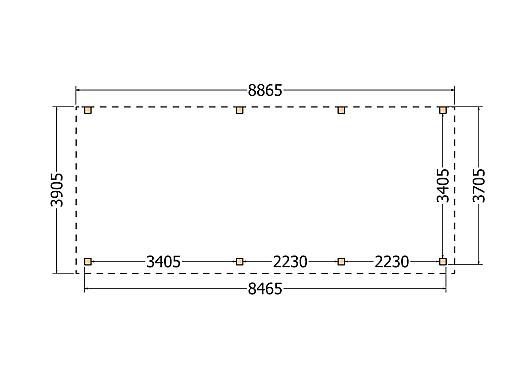 Constructiepakket aanbouwveranda | 8865x3905x2500mm links | fijnbezaagd Douglas     CP-10.2072