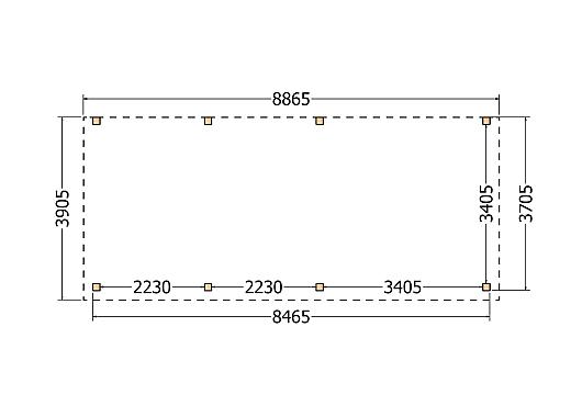 Constructiepakket aanbouwveranda | 8865x3905x2500mm rechts | fijnbezaagd Douglas     CP-10.2073