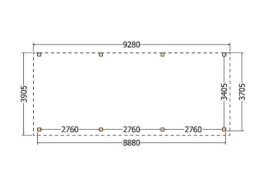 Constructiepakket aanbouwveranda | 9280x3905x2500mm | fijnbezaagd Douglas     CP-10.2074
