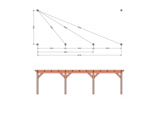 Constructiepakket aanbouwveranda | 9280x3905x2500mm | fijnbezaagd Douglas     CP-10.2074