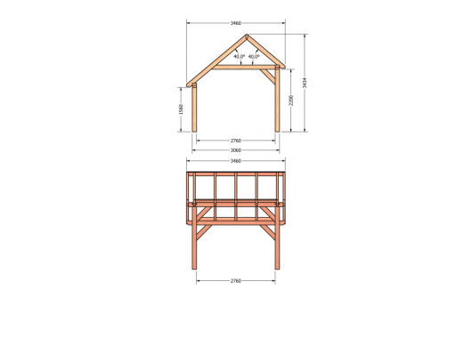 Constructiepakket kapschuur | 3460x3460x3445mm | fijnbezaagd Douglas    CP-20.1000