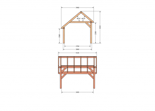 Constructiepakket kapschuur | 4105x3460x3445mm | fijnbezaagd Douglas    CP-20.1001