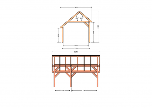 Constructiepakket kapschuur | 5240x3460x3445mm | fijnbezaagd Douglas    CP-20.1002