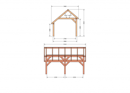 Constructiepakket kapschuur | 5310x3460x3445mm | fijnbezaagd Douglas    CP-20.1003