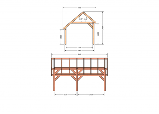 Constructiepakket kapschuur | 5840x3460x3445mm | fijnbezaagd Douglas    CP-20.1004