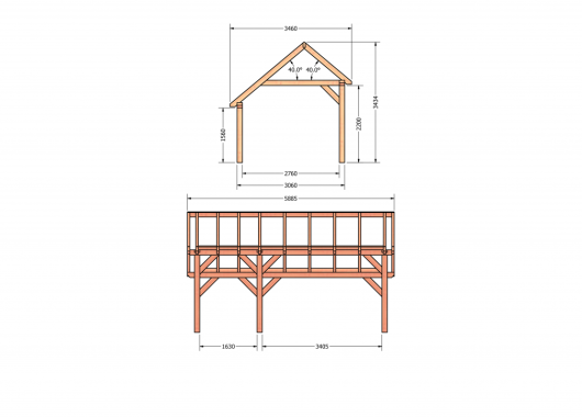 Constructiepakket kapschuur | 5885x3460x3445mm | fijnbezaagd Douglas    CP-20.1005