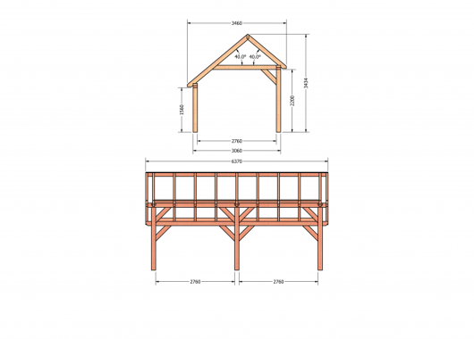 Constructiepakket kapschuur | 6370x3460x3445mm | fijnbezaagd Douglas    CP-20.1006