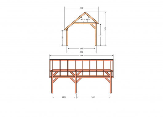 Constructiepakket kapschuur | 6485x3460x3445mm | fijnbezaagd Douglas    CP-20.1007