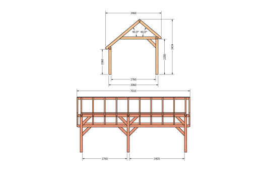Constructiepakket kapschuur | 7015x3460x3445mm | fijnbezaagd Douglas    CP-20.1008