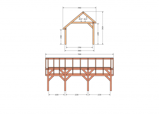 Constructiepakket kapschuur | 7090x3460x3445mm | fijnbezaagd Douglas    CP-20.1009