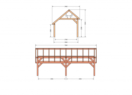 Constructiepakket kapschuur | 7660x3460x3445mm | fijnbezaagd Douglas    CP-20.1010