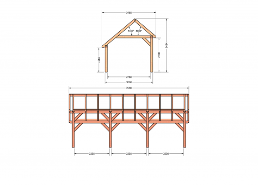 Constructiepakket kapschuur | 7690x3460x3445mm | fijnbezaagd Douglas    CP-20.1011