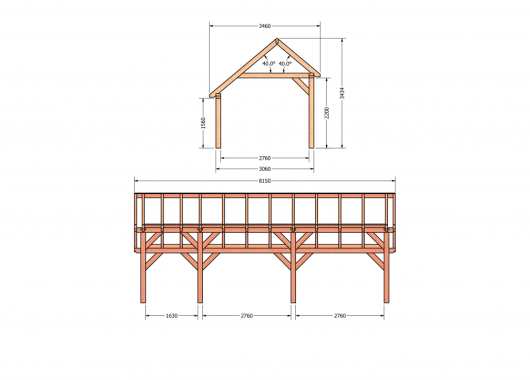 Constructiepakket kapschuur | 8150x3460x3445mm | fijnbezaagd Douglas    CP-20.1012