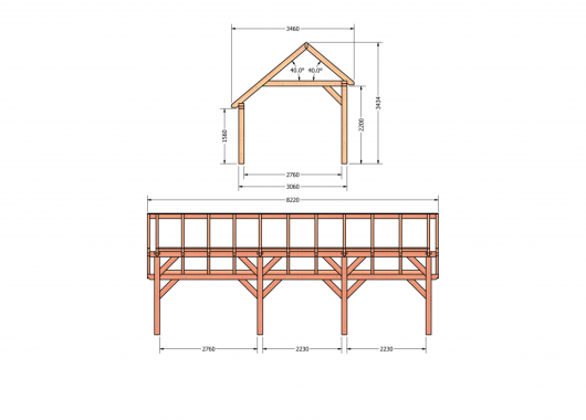 Constructiepakket kapschuur | 8220x3460x3445mm | fijnbezaagd Douglas    CP-20.1013