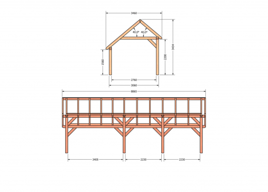 Constructiepakket kapschuur | 8865x3460x3445mm | fijnbezaagd Douglas    CP-20.1014