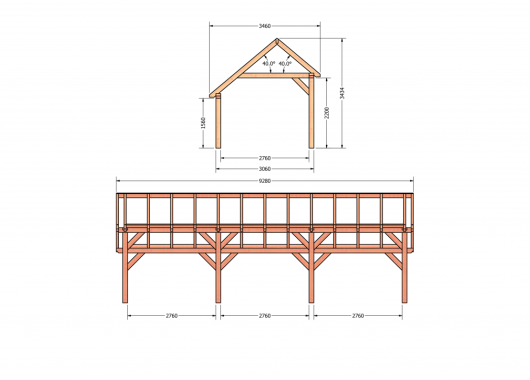 Constructiepakket kapschuur | 9280x3460x3445mm | fijnbezaagd Douglas    CP-20.1015