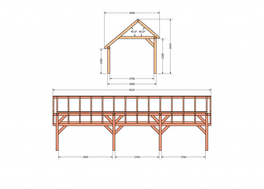 Constructiepakket kapschuur | 9925x3460x3445mm | fijnbezaagd Douglas    CP-20.1016