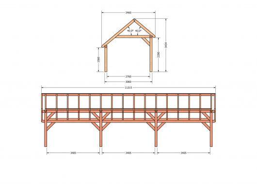 Constructiepakket kapschuur | 11215x3460x3445mm | fijnbezaagd Douglas    CP-20.1017