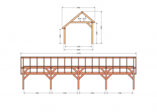Constructiepakket kapschuur | 12190x3460x3445mm | fijnbezaagd Douglas    CP-20.1018