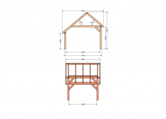 Constructiepakket kapschuur | 3460x4105x3715mm | fijnbezaagd Douglas    CP-20.1025