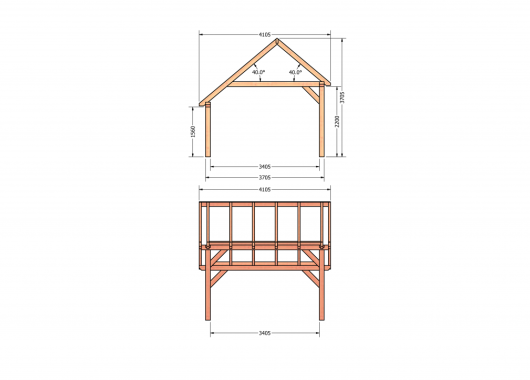 Constructiepakket kapschuur | 4105x4105x3715mm | fijnbezaagd Douglas    CP-20.1026