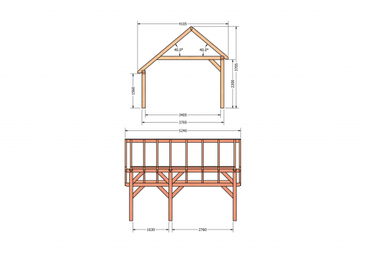 Constructiepakket kapschuur | 5240x4105x3715mm | fijnbezaagd Douglas    CP-20.1027