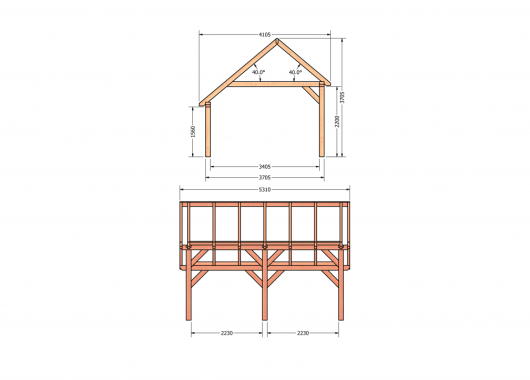 Constructiepakket kapschuur | 5310x4105x3715mm | fijnbezaagd Douglas    CP-20.1028