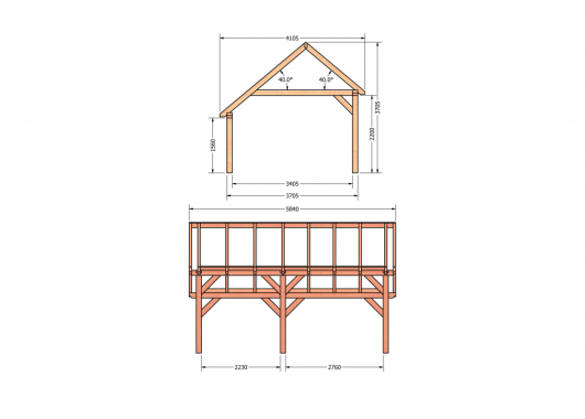 Constructiepakket kapschuur | 5840x4105x3715mm | fijnbezaagd Douglas    CP-20.1029