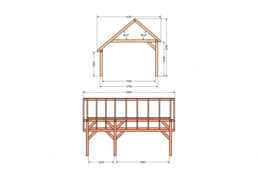 Constructiepakket kapschuur | 5885x4105x3715mm | fijnbezaagd Douglas    CP-20.1030
