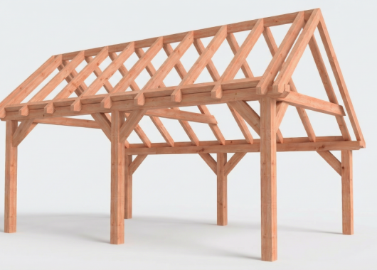 Constructiepakket kapschuur | 6370x4105x3715mm | fijnbezaagd Douglas    CP-20.1031