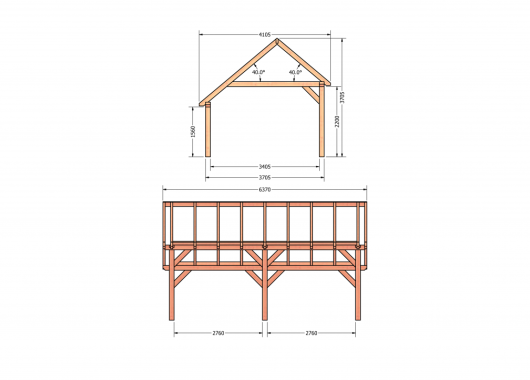 Constructiepakket kapschuur | 6370x4105x3715mm | fijnbezaagd Douglas    CP-20.1031