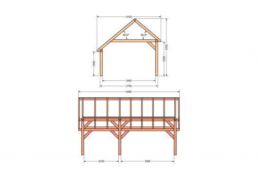 Constructiepakket kapschuur | 6485x4105x3715mm | fijnbezaagd Douglas    CP-20.1032