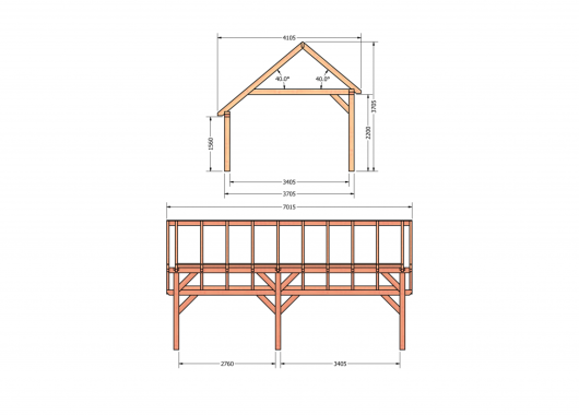 Constructiepakket kapschuur | 7015x4105x3715mm | fijnbezaagd Douglas    CP-20.1033