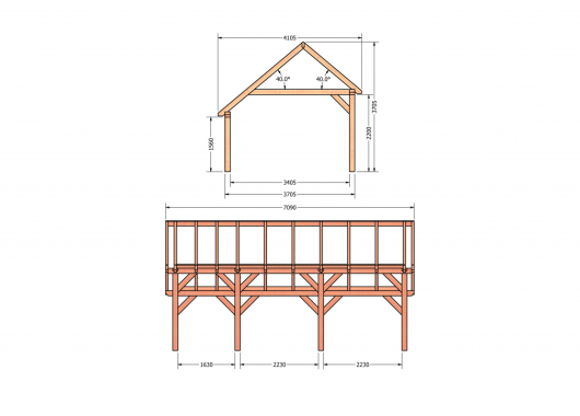 Constructiepakket kapschuur | 7090x4105x3715mm | fijnbezaagd Douglas    CP-20.1034