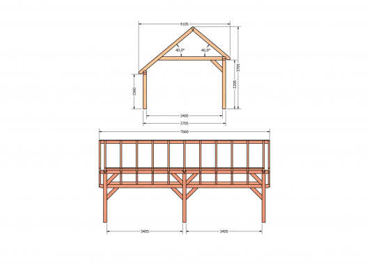 Constructiepakket kapschuur | 7660x4105x3715mm | fijnbezaagd Douglas    CP-20.1035