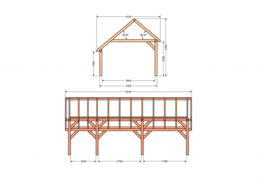Constructiepakket kapschuur | 8150x4105x3715mm | fijnbezaagd Douglas    CP-20.1037