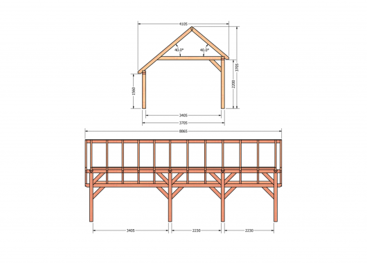 Constructiepakket kapschuur | 8865x4105x3715mm | fijnbezaagd Douglas    CP-20.1039