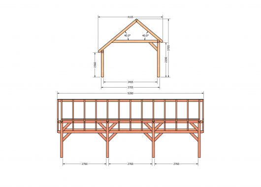 Constructiepakket kapschuur | 9280x4105x3715mm | fijnbezaagd Douglas    CP-20.1040