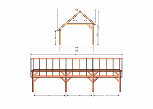 Constructiepakket kapschuur | 9925x4105x3715mm | fijnbezaagd Douglas    CP-20.1041