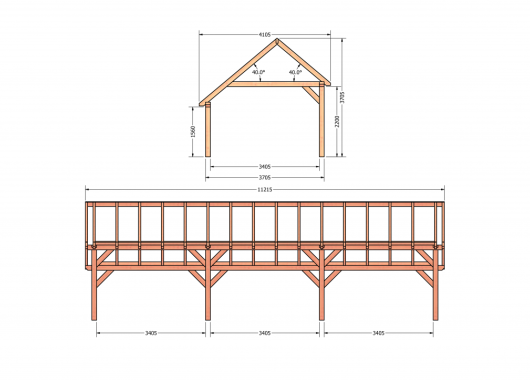 Constructiepakket kapschuur | 11215x4105x3715mm | fijnbezaagd Douglas    CP-20.1042