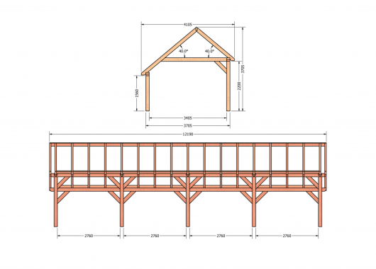 Constructiepakket kapschuur | 12190x4105x3715mm | fijnbezaagd Douglas    CP-20.1043
