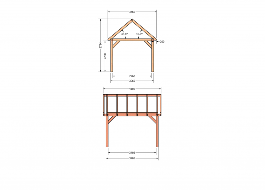 Constructiepakket zadeldak | 4105x3460x3760mm | fijnbezaagd Douglas    CP-20.2001
