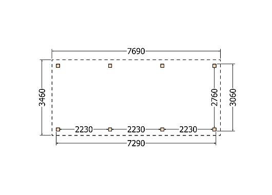 Constructiepakket schilddak | 7690x3460x3760mm | fijnbezaagd Douglas    CP-20.3011