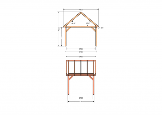 Constructiepakket zadeldak | 3460x4105x4030mm | fijnbezaagd Douglas    CP-20.2025