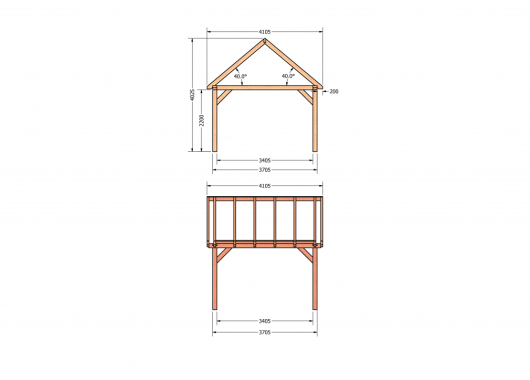 Constructiepakket zadeldak | 4105x4105x4030mm | fijnbezaagd Douglas    CP-20.2026