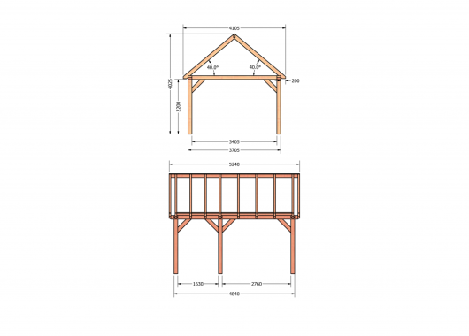 Constructiepakket zadeldak | 5240x4105x4030mm | fijnbezaagd Douglas    CP-20.2027