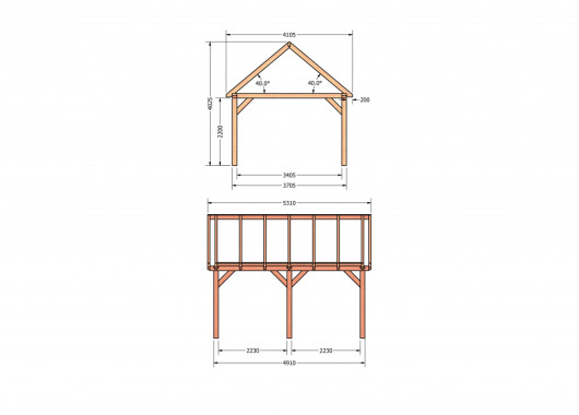 Constructiepakket zadeldak | 5310x4105x4030mm | fijnbezaagd Douglas    CP-20.2028